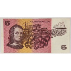 AUSTRALIA 1990 . FIVE 5 DOLLARS BANKNOTE . JOHNSTON/FRASER . ERROR . MISSING COLOUR